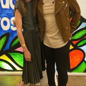 Perfect Easter / Spring dress. Olive crepe with pleats